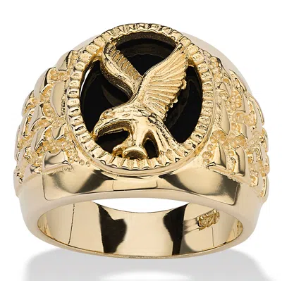 Palm Beach Jewelry Men's Oval-shaped Genuine Onyx 14k Gold-plated Sterling Silver Eagle Ring In Black