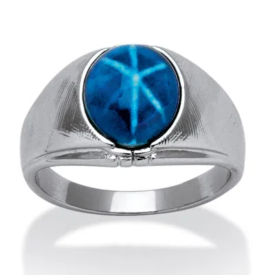Palm Beach Jewelry Men's Oval Simulated Blue Star Sapphire Ring In Silvertone Sizes 8-16