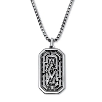 Palm Beach Jewelry Men's Round Black Crystal Sterling Silver Dog Tag Pendant Necklace 24-inch