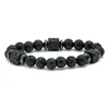 Palm Beach Jewelry Men's Round Black Lava And Hematite Silvertone Stretch Bracelet 9-inch