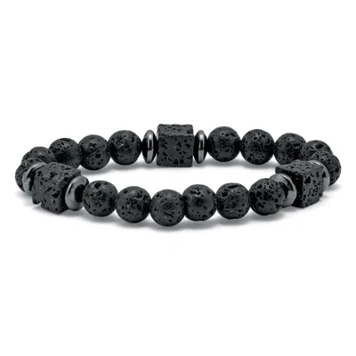 Palm Beach Jewelry Men's Round Black Lava And Hematite Silvertone Stretch Bracelet 9-inch