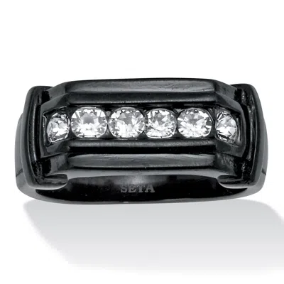 Palm Beach Jewelry Men's Round Crystal Black Ion-plated Stainless Steel Ring In White