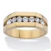 Palm Beach Jewelry Men's Round Crystal Gold Ion-plated Stainless Steel Squared Wedding Band Ring In Yellow