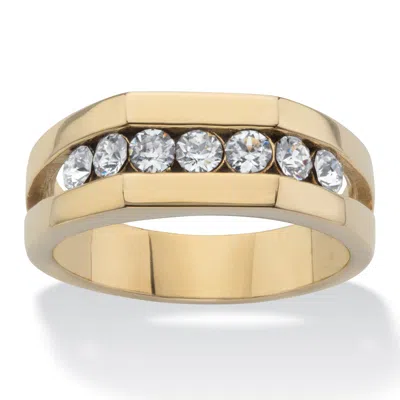 Palm Beach Jewelry Men's Round Crystal Gold Ion-plated Stainless Steel Squared Wedding Band Ring In Yellow