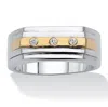 Palm Beach Jewelry Men's Round Crystal Gold Ion-plated Stainless Steel Two-tone Ring