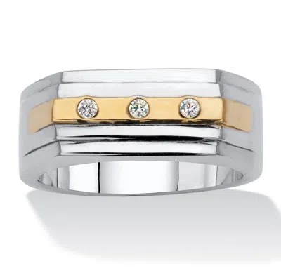 Palm Beach Jewelry Men's Round Crystal Gold Ion-plated Stainless Steel Two-tone Ring In White