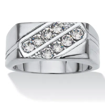 Palm Beach Jewelry Men's Round Crystal Pave Stainless Steel Rectangular Ring In White