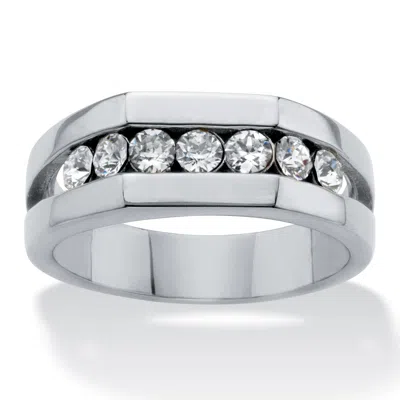 Palm Beach Jewelry Men's Round Crystal Stainless Steel Squared Wedding Band In White
