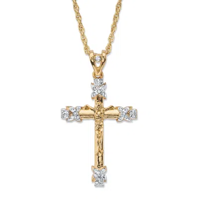 Palm Beach Jewelry Men's Round Crystal-wrapped Goldtone Cross Pendant Necklace 24" In White