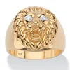 Palm Beach Jewelry Men's Round Diamond Accent 18k Gold-plated Sterling Silver Lion Head Ring In White