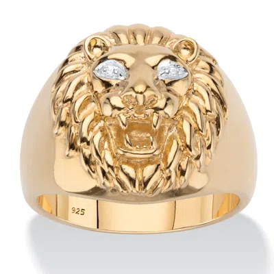 Palm Beach Jewelry Men's Round Diamond Accent 18k Gold-plated Sterling Silver Lion Head Ring In White