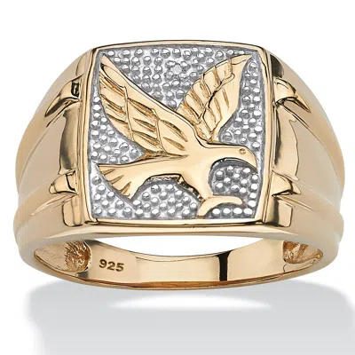 Palm Beach Jewelry Men's Round Diamond Two-tone 18k Yellow Gold-plated Sterling Silver Eagle Ring In White