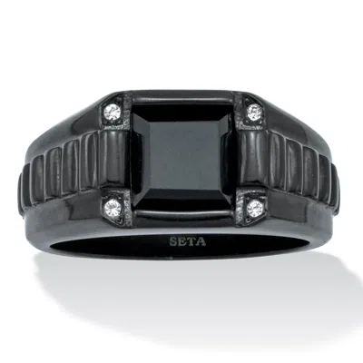 Palm Beach Jewelry Men's Simulated Black Agate And Crystal Black Ion-plated Stainless Steel Ring