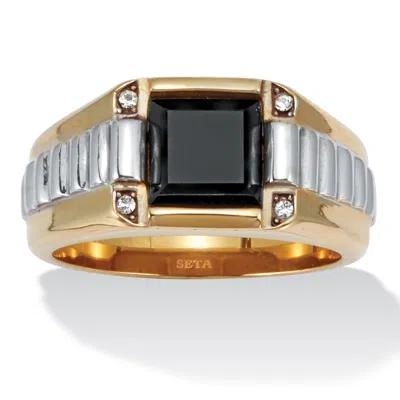 Palm Beach Jewelry Men's Simulated Black Agate Gold Ion-plated Stainless Steel Ring