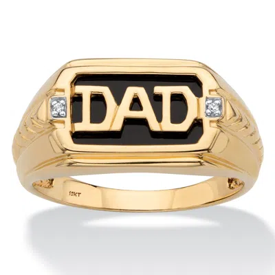Palm Beach Jewelry Men's Solid 10k Yellow Gold Emerald-cut Genuine Onyx And Diamond Accent Dad Ring In Black