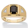 Palm Beach Jewelry Men's Solid 10k Yellow Gold Genuine Emerald-cut Onyx And Diamond Accent Ring In Black