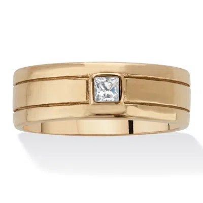Palm Beach Jewelry Men's Square Cut Crystal Gold Ion-plated Stainless Steel Wedding Band In White