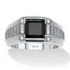Palm Beach Jewelry Men's Square Cut Simulated Black Agate And Crystal Stainless Steel Ring