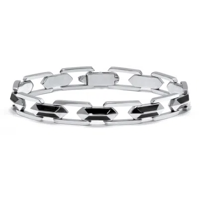 Palm Beach Jewelry Men's Stainless Steel And Black Enamel Bracelet 9-inch In White