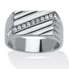 Palm Beach Jewelry Men's Stainless Steel Diagonal Pave Crystal Ring