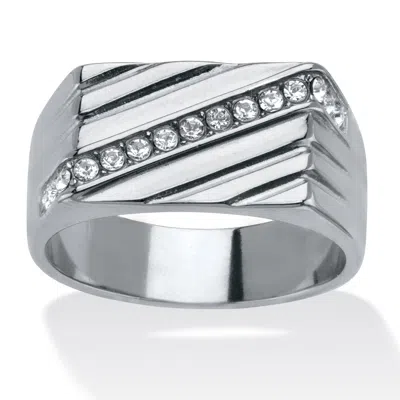 Palm Beach Jewelry Men's Stainless Steel Diagonal Pave Crystal Ring In White