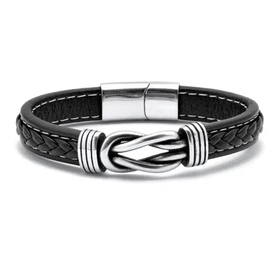 Palm Beach Jewelry Men's Stainless Steel Leather Cuff Bracelet 8.25-inch