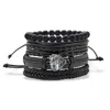 Palm Beach Jewelry Men's Stainless Steel Multi Strand Leather Macrame Bracelet 8.5 Inch, Adjustable