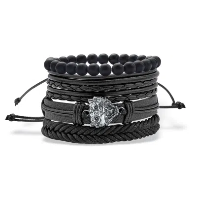 Palm Beach Jewelry Men's Stainless Steel Multi Strand Leather Macrame Bracelet 8.5 Inch, Adjustable In White