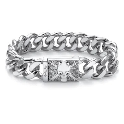 Palm Beach Jewelry Men's Stainless Steel Skull Link Bracelet 8.5 Inch In Silver