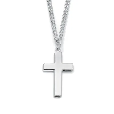 Palm Beach Jewelry Men's Sterling Silver Cross Pendant And Stainless Steel Chain 24" In White