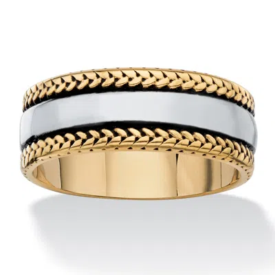 Palm Beach Jewelry Men's Two-tone Gold Ion-plated Antiqued Stainless Steel Wedding Ring Band In Yellow