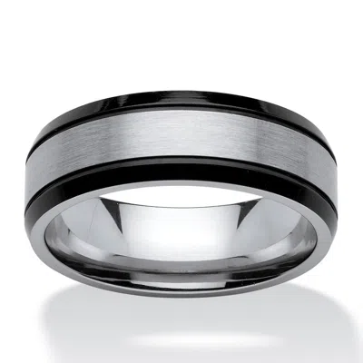 Palm Beach Jewelry Men's Two-tone Ring In Stainless Steel And Black Ion-plated Stainless Steel