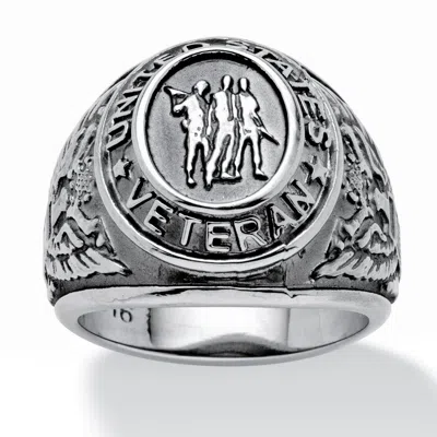Palm Beach Jewelry Men's Veteran Signet Ring In Stainless Steel In White