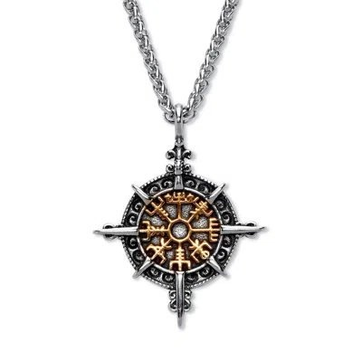 Palm Beach Jewelry Men's Yellow Gold Ion-plated Stainless Steel Viking Compass Pendant Necklace