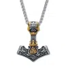 Palm Beach Jewelry Men's Yellow Gold Ion-plated Stainless Steel Viking Hammer Pendant Necklace