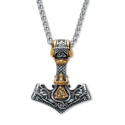 Palm Beach Jewelry Men's Yellow Gold Ion-plated Stainless Steel Viking Hammer Pendant Necklace