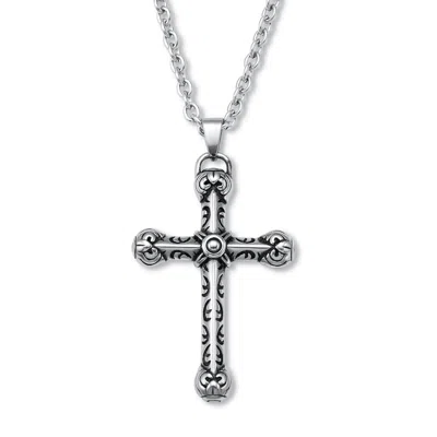 Palm Beach Jewelry Mens Black Ion-plated Antiqued Cross Pendant Necklace 26 Inch