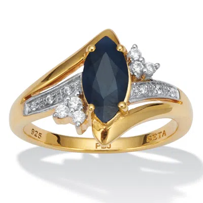 Palm Beach Jewelry Midnight Blue Sapphire Gold-plated Silver Ring In Yellow