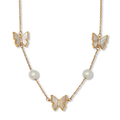 Palm Beach Jewelry Mother Of Pearl Gold Ion-plated Stainless Steel Butterfly Necklace 18-inch