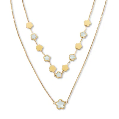 Palm Beach Jewelry Mother Of Pearl Gold Ion-plated Stainless Steel Clover Necklace 17 To 19 Inches In White