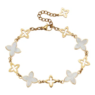 Palm Beach Jewelry Mother Of Pearl Yellow Gold Ion-plated Stainless Steel Clover Bracelet 7-inch