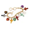 Palm Beach Jewelry Multicolor Agate Heart And Cross Charm Bracelet In Yellow Goldtone