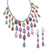 Palm Beach Jewelry Multicolor Crystal Bib Necklace And Earrings 2-piece Set In Antiqued Silvertone