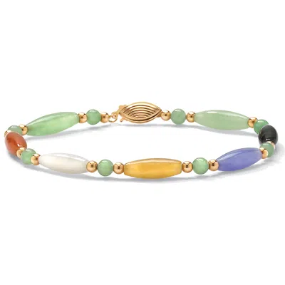 Palm Beach Jewelry Multicolor Genuine Jade 14k Gold Beaded And Barrel Shapes Bracelet 7.5"