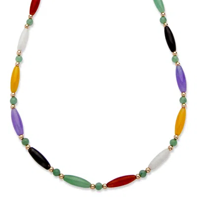 Palm Beach Jewelry Multicolor Genuine Jade 14k Gold Beaded And Barrel Shapes Link Necklace 18"