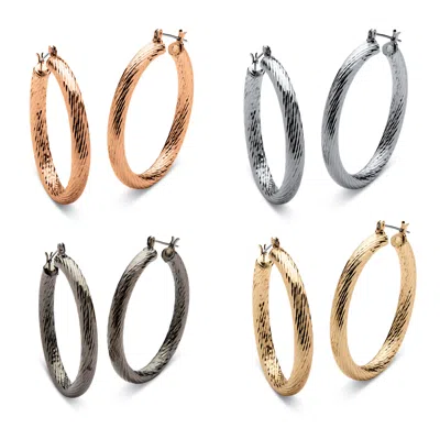 Palm Beach Jewelry Multicolor Twisted Hoop Earrings 4-pair Set