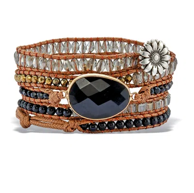 Palm Beach Jewelry Natural Black Onyx Goldtone Wrap Bracelet 36-inch Adjustable