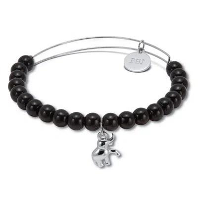 Palm Beach Jewelry Natural Black Onyx Silvertone Elephant Charm Bangle, 7.5 Inches