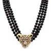 Palm Beach Jewelry Onyx And Crystal Leopard Beaded Necklace In Yellow Goldtone