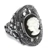 Palm Beach Jewelry Onyx And Mother-of-pearl Cameo And Cz Cocktail Ring Black Rhodium-plated In White